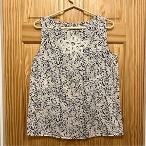 Banana Republic Sleeveless Top, Women's Small, Embroidered Detail, Navy & White